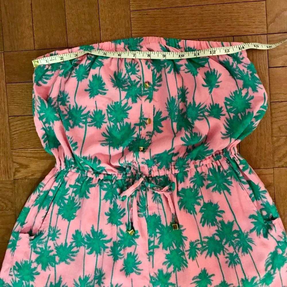 Strapless pink romper with palm tree print - Picture 6 of 7
